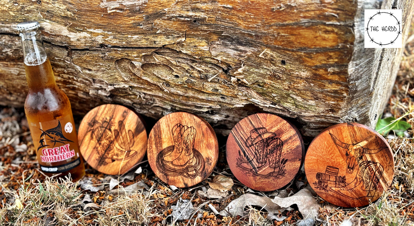 Cowboy Boot Wooden Coasters (Set of 4)