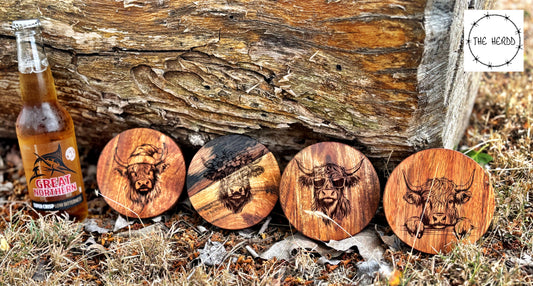 Highland Cow Wooden Coasters (Set of 4)