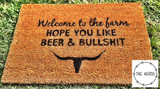 Custom Door Mats - Welcome to the Farm - Beers & Bullshit - Rescue My Rugs